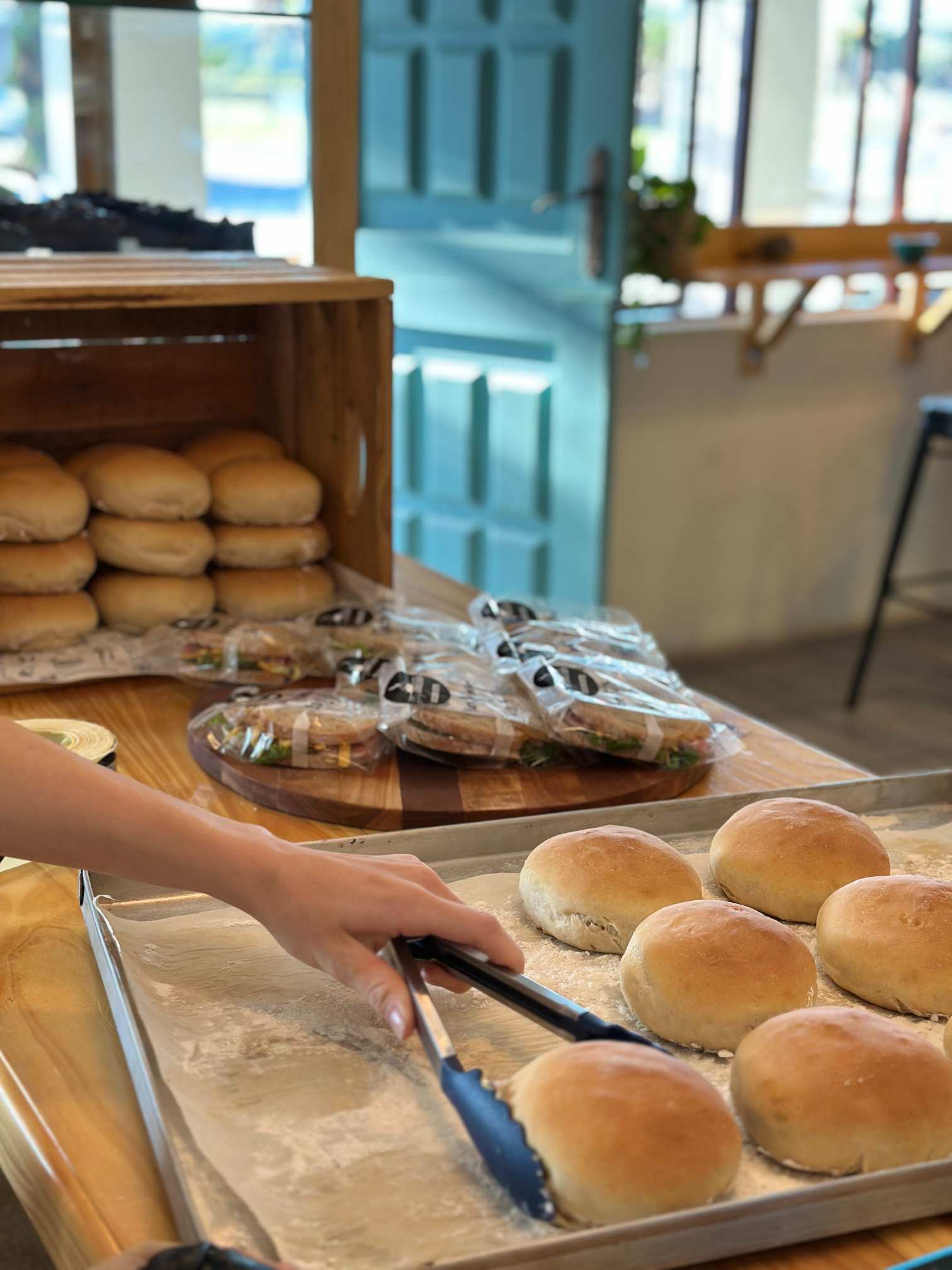 A table full of fresh bread